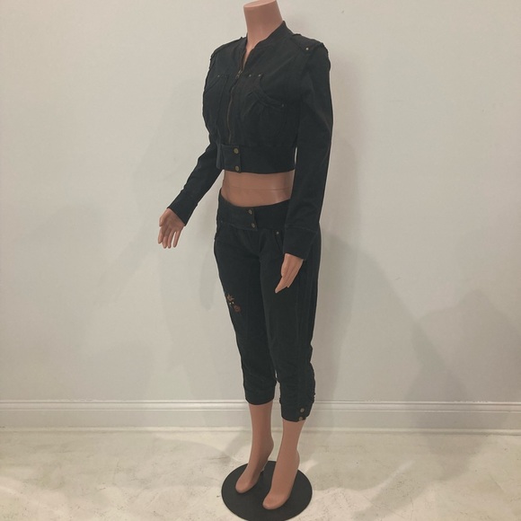 Tokyo Denim Bank ~ Black Embroidered Zip Up Jogging Suit Medium - Picture 4 of 16